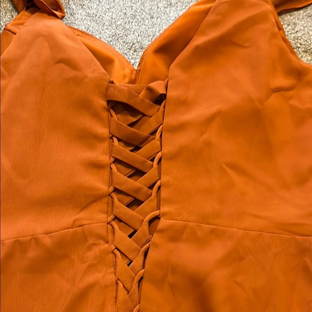Burnt Orange Maxi Dress with Ruched Bodice and Flutter Sleeves - Picture 5 of 6